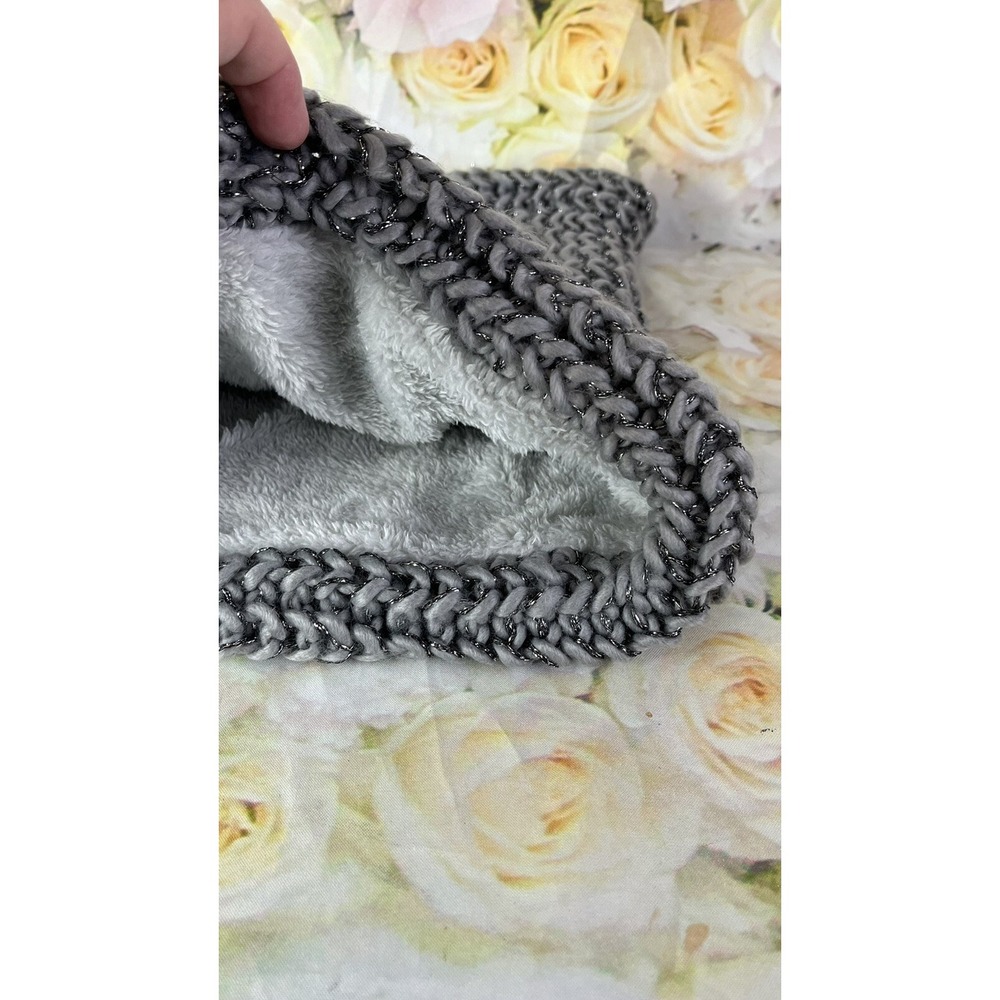 Juicy Couture LA Cowl Scarf Soft Lining Neck Warmer Gray Metallic Cable Knit